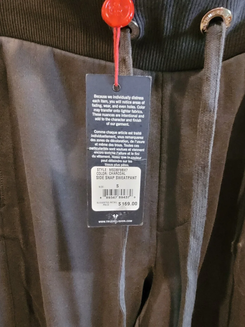 True Religion Side Snap Sweatpants Charcoal Gray Men’s Small NWT Tearaway VTG